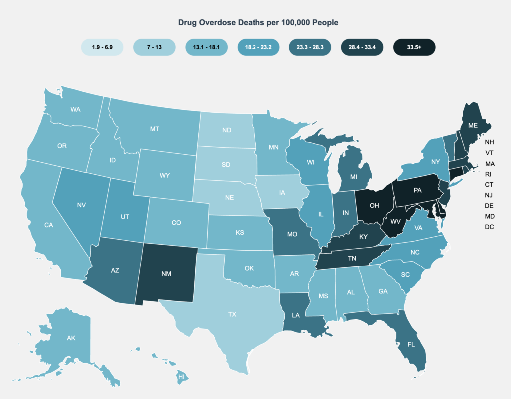 Rehab Aid Interactive Map of Drug Overdose Death